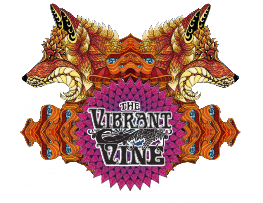 The Vibrant Vine Winery Scrolled light version of the logo (Link to homepage)