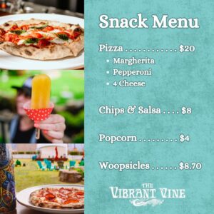 pizza and snack menu at the vibrant vine winery in east kelowna british columbia